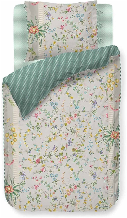 Blomstret sengetøj - 140x220 cm - Petites Fleurs Khaki - Sengelinned med dobbeltsidet design - 100% bomuld - Pip Studio