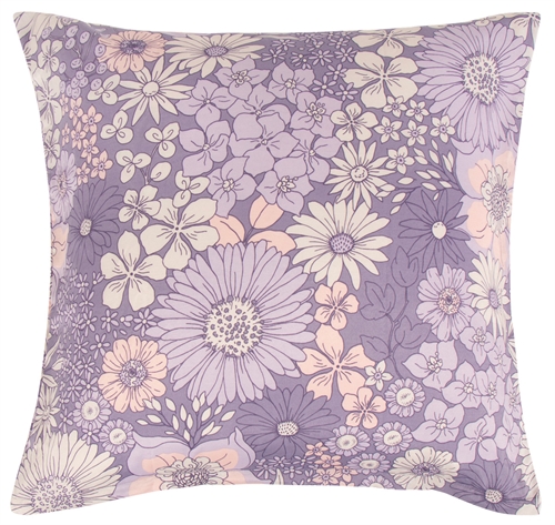 Pudebetræk 60x63 cm - Lilla blomstret hovedpude betræk i polycotton - Borg Living