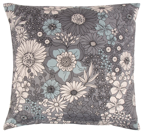 Pudebetræk 60x63 cm - Sort blomstret hovedpude betræk i polycotton - Borg Living