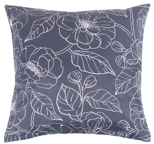 Pudebetræk 60x63 cm - Blåt blomstret hovedpude betræk i polycotton - Borg Living