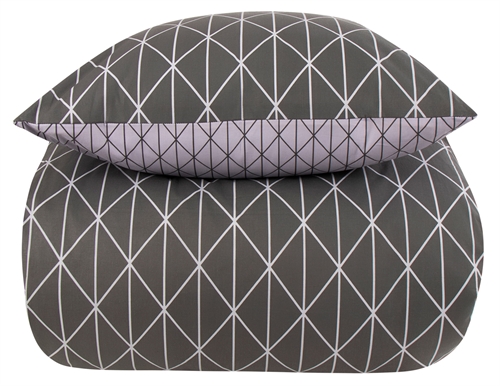 Sengetøj 200x200 cm - Harlequin grey sengesæt - 100% Bomuld - Borg Living dobbelt dynebetræk